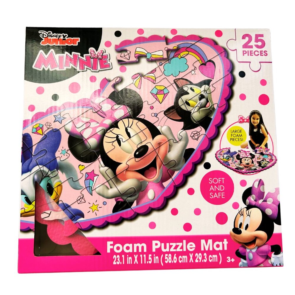 Minnie Mouse Heart Shaped Disney Junior Large Foam Puzzle Mat 25 Pieces Ages 3+